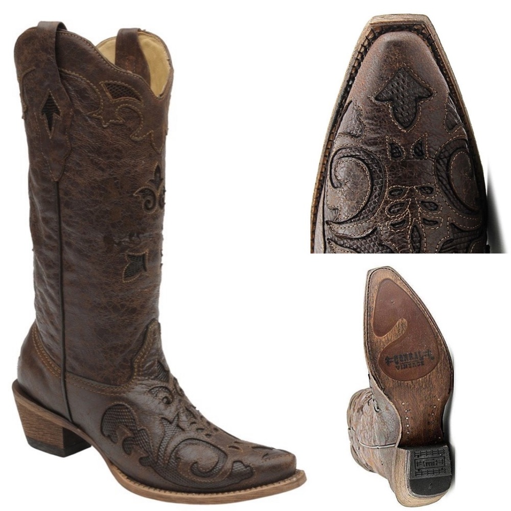 Corral Vintage Lizard Inlay Snip Toe Cowgirl boots